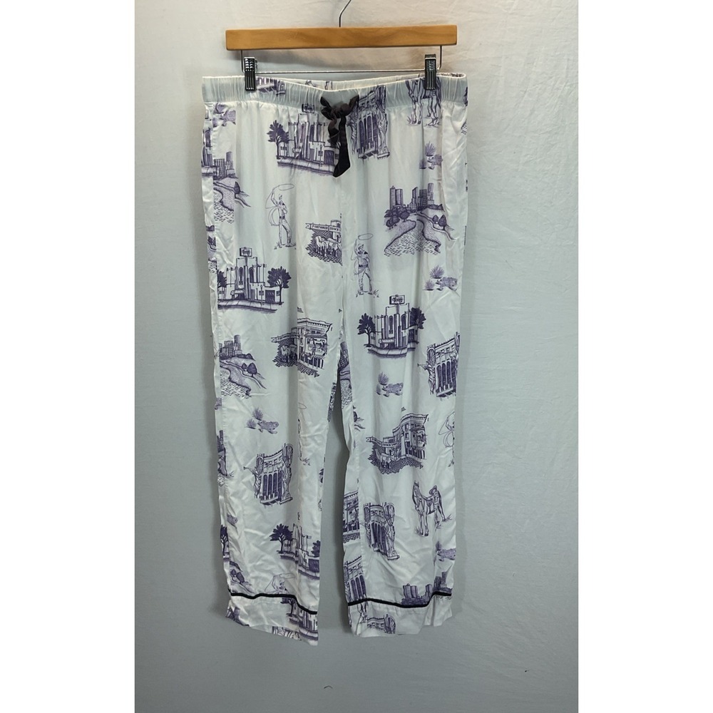 Katie Kime Fort Worth Toile Purple White Drawstring Waist Pajama Pants Sz M TCU